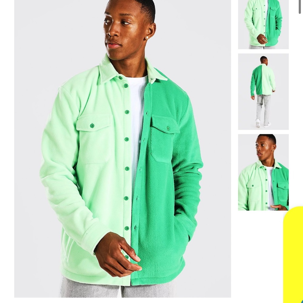 Boohoo Man Polar fleece spliced over shirt in green. Size S